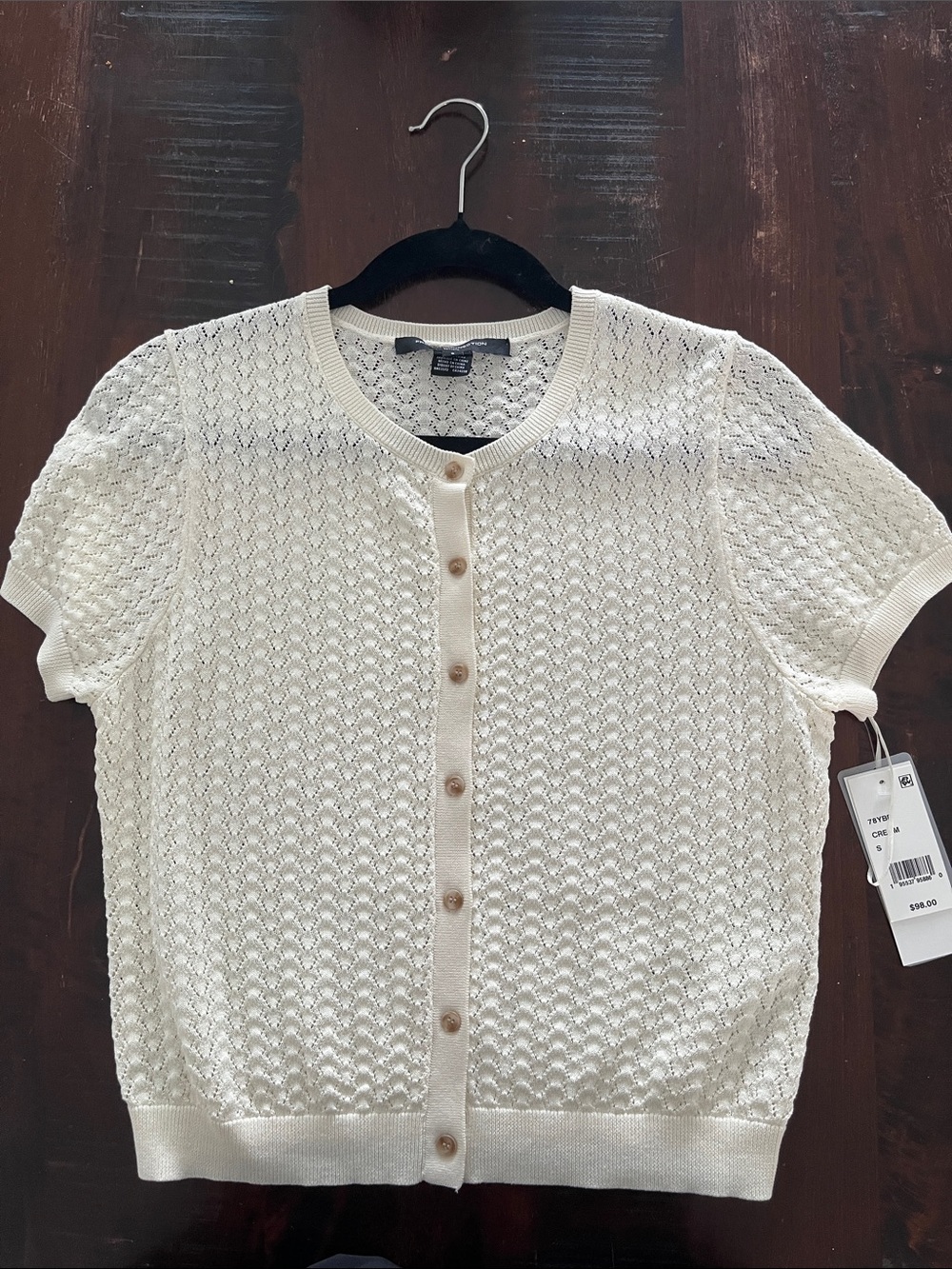 French Connection Cream Short-Sleeve Button-Front Knit Top